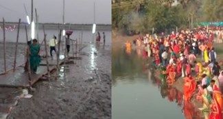 Heavy faith on the system in Chapra Due to floods in Saryu and Ghaghra, mud on many ghats, but there was a huge crowd