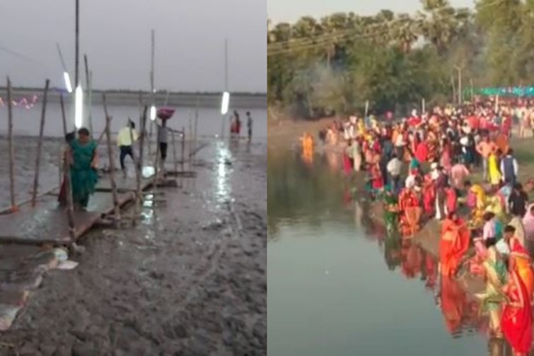 Heavy faith on the system in Chapra Due to floods in Saryu and Ghaghra, mud on many ghats, but there was a huge crowd