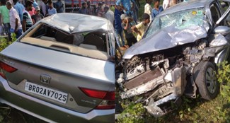 Massive car collision with truck in Gaya Two killed in 5 riders, three are in critical condition