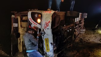 bus fell into a pit in chaibasa.