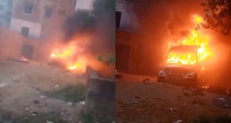 Anti-social elements set fire to the car of former RJD MLA in AURANGABAD.