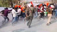 Police lathi charge on students, some fell on the ground and many fell into pits of dirty water.