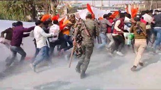 Police lathi charge on students, some fell on the ground and many fell into pits of dirty water.
