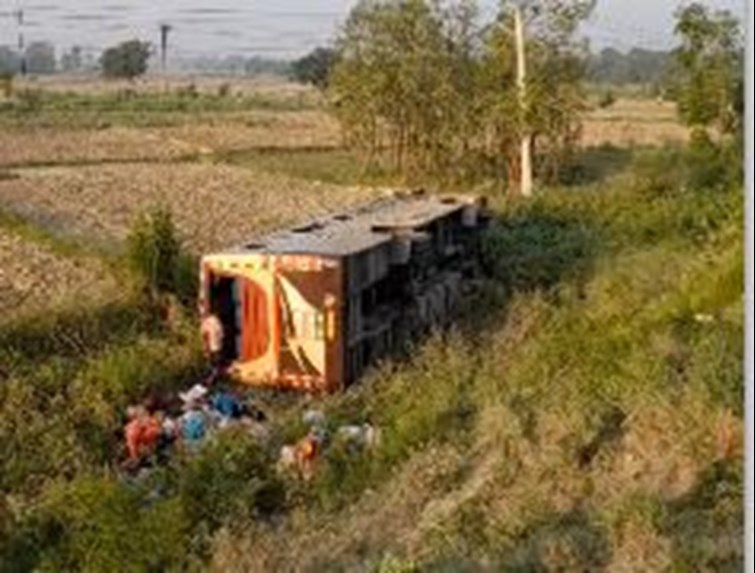 BREAKING  Bus full of passengers overturned in Madhubani