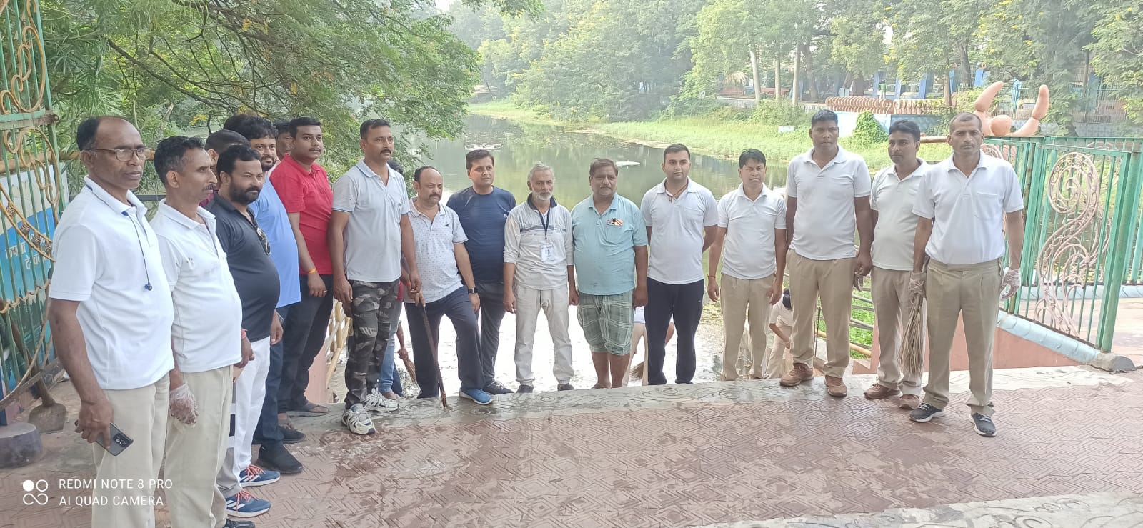 Cleaning of idol immersion ghats before Durga Puja.