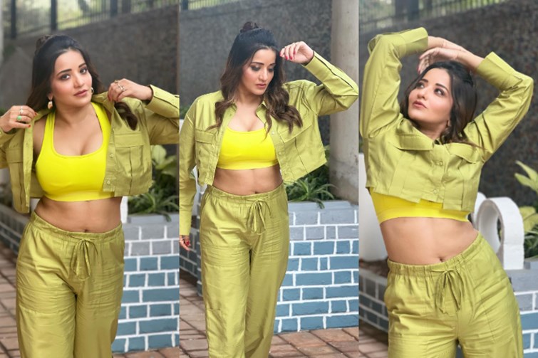  Bhojpuri actress monalisa raised the temperature of internet She stunned fans by becoming a green beauty, pictures went viral
