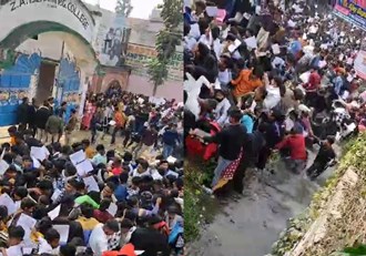 BREAKING Stampede outside the matriculation examination center in Siwan, candidates fell into the drain