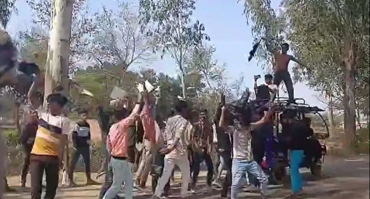  Lahariya dance on the middle of the road Students danced after the end of matriculation examination, made noise with shirts in their hands