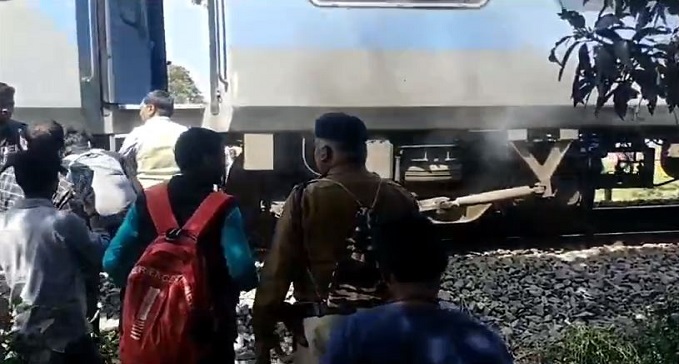 sparks from the bogies of  Danapur-Jayanagar Express IN BIHAR