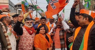 Celebration in NDA on BJP landslide victory in Delhi