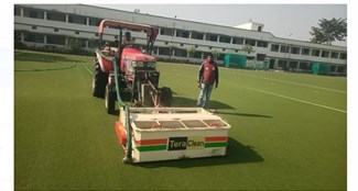 astrotarf hockey stadium ka safai karya shuru