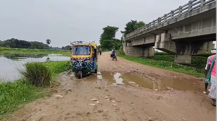 The bridge was built, but the approach path was not. The bridge standing in the field became a matter of concern, raising questions about its utility.