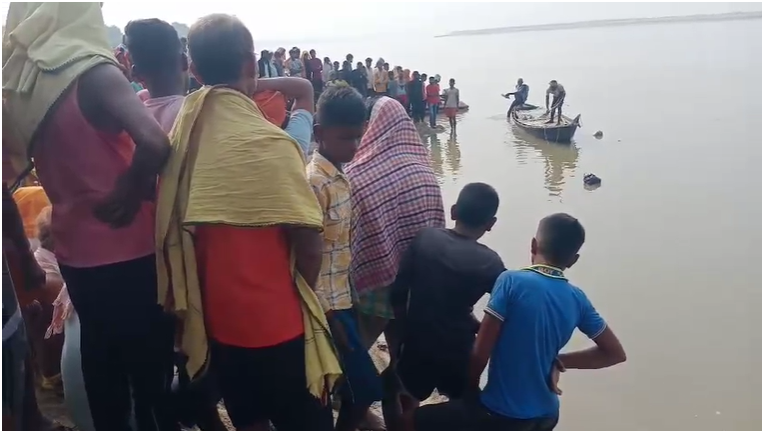 Four people, including a father and son, drowned while bathing at the Balua Ganga Ghat; three were rescued safely.