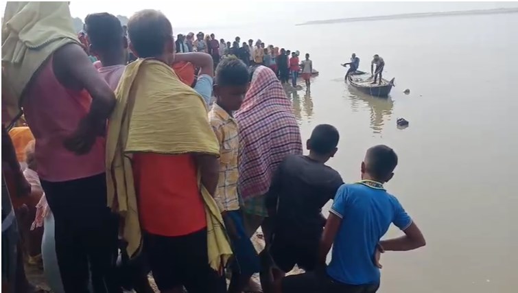 Four people, including a father and son, drowned while bathing at the Balua Ganga Ghat; three were rescued safely.
