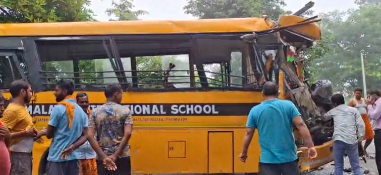 School bus collides head-on with truck, several children injured