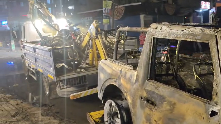 A Thar SUV ran over four people, leaving them seriously injured.