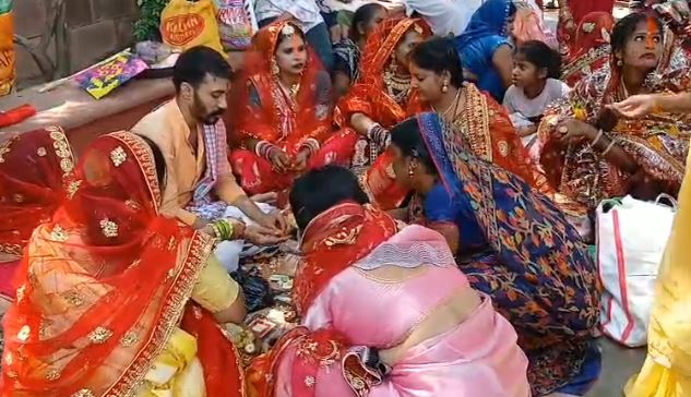Married women performed Vat Savitri Puja for the long life of their husbands.